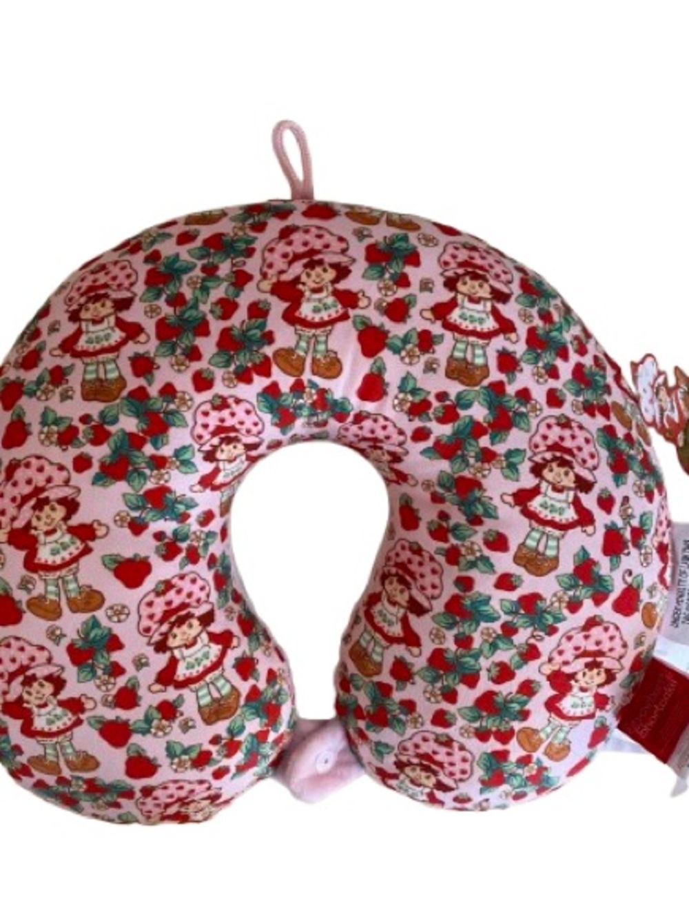 Strawberry Shortcake Pink Travel Neck Pillow with Neck Closure 13"x11" NEW
